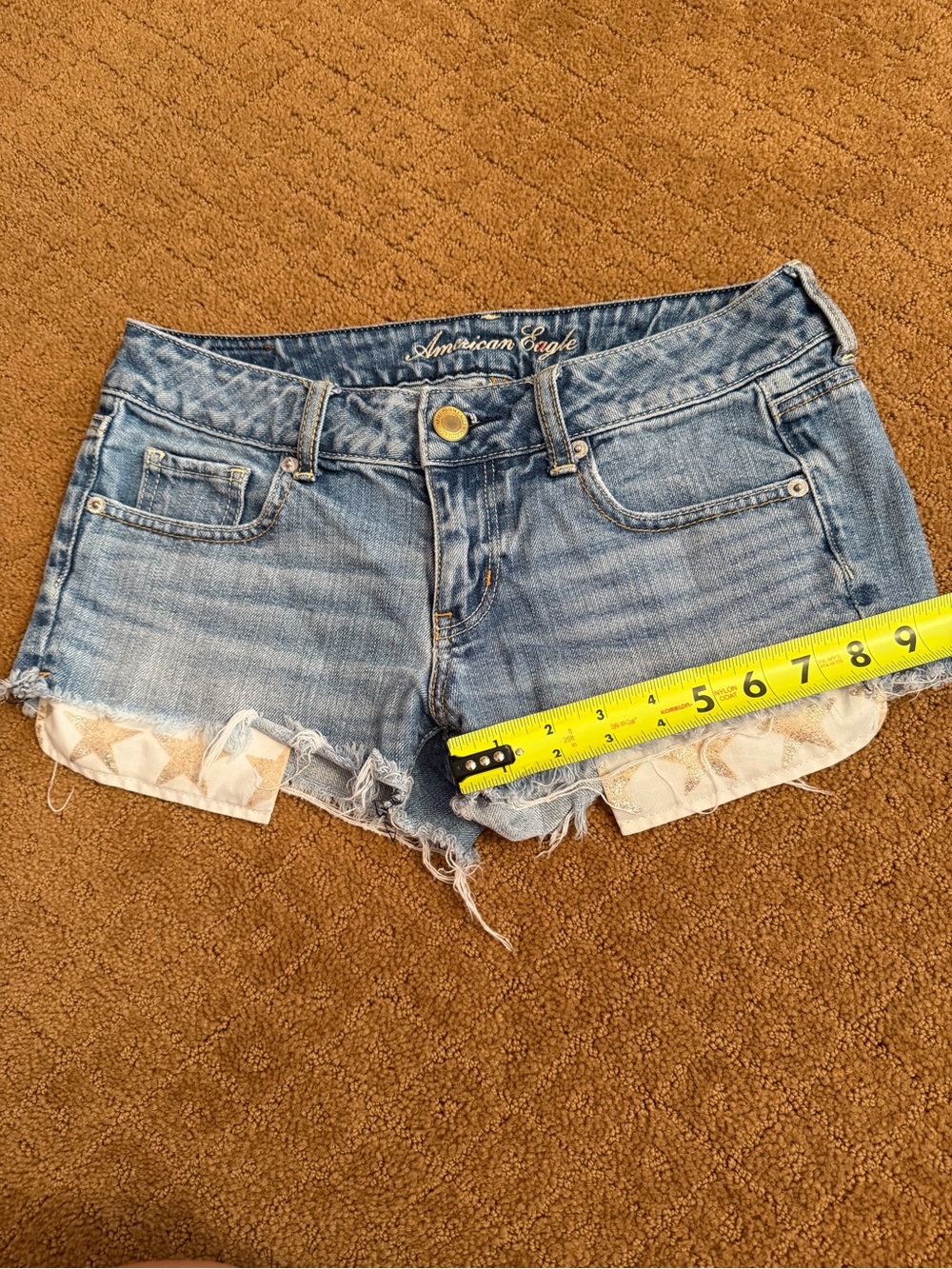 American Eagle Light Wash Star Pocket Low Rise Micro Mini Shorts Size 4 - Picture 7 of 7